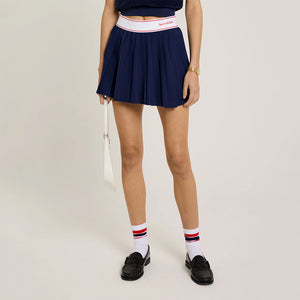 Serif Logo Pleated Skirt Navy/White/Bright Red Navy