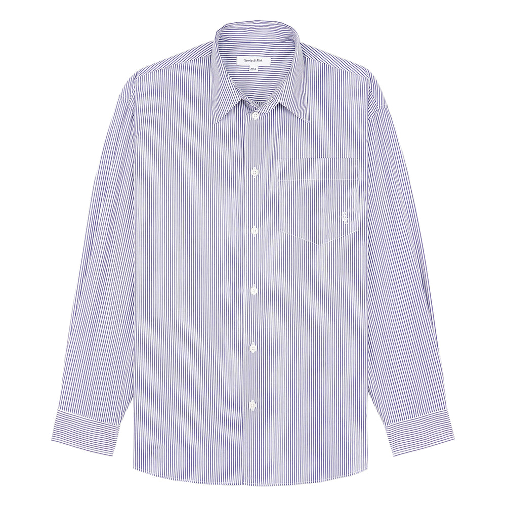 SRC Embroidered Oversized Shirt White/Navy Thin Stripe/Navy