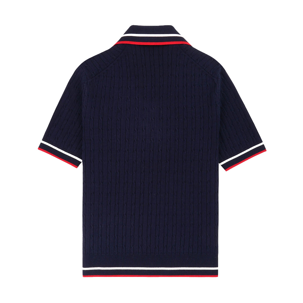 
            
                Load image into Gallery viewer, Serif Logo Mila Polo Short-Sleeves Navy/White/Bright Red
            
        