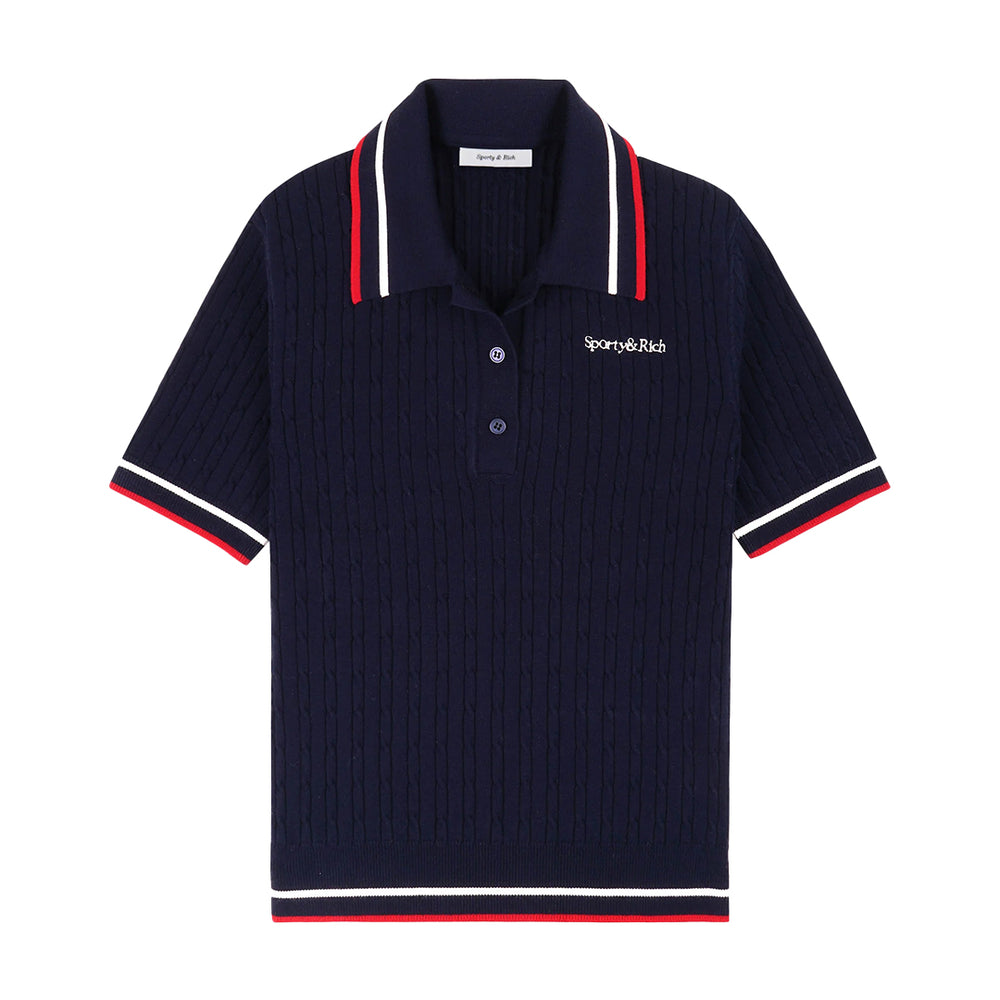 Serif Logo Mila Polo Short-Sleeves Navy/White/Bright Red