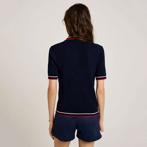 Serif Logo Mila Polo Short-Sleeves Navy/White/Bright Red