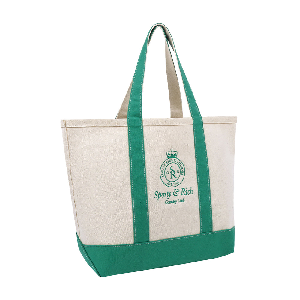Crown Logo Embroidered Two Tone Tote Bag Natural/Verde