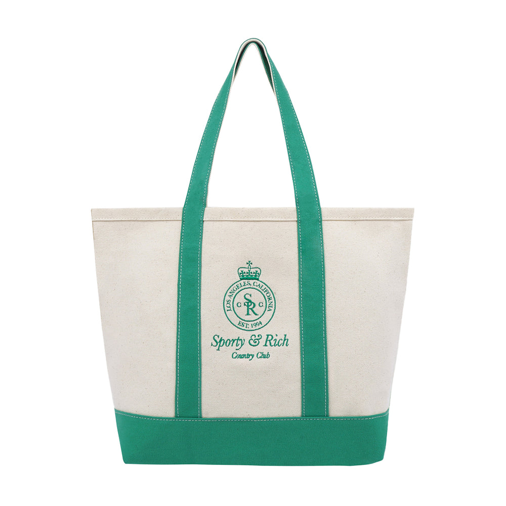 Crown Logo Embroidered Two Tone Tote Bag Natural/Verde