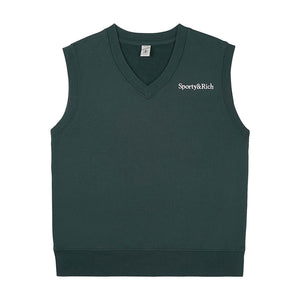 SERIF LOGO EMB V NECK VEST FOREST