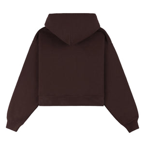 H&W Crest Cropped Hoodie Chocolate