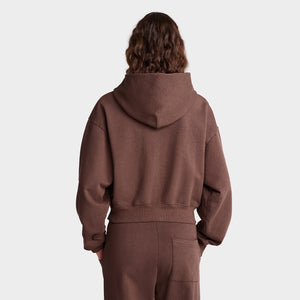 H&W Crest Cropped Hoodie Chocolate