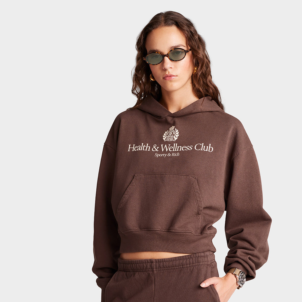 H&W Crest Cropped Hoodie Chocolate