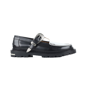 AJ1290 Buckle Fastening Loafers Black White Leather
