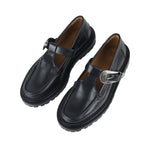 AJ1290 Buckle Fastening Loafers Black Leather