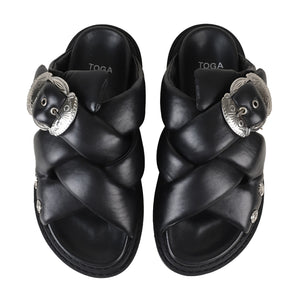 AJ1317 - PADDED LEATHER SANDALS BLACK