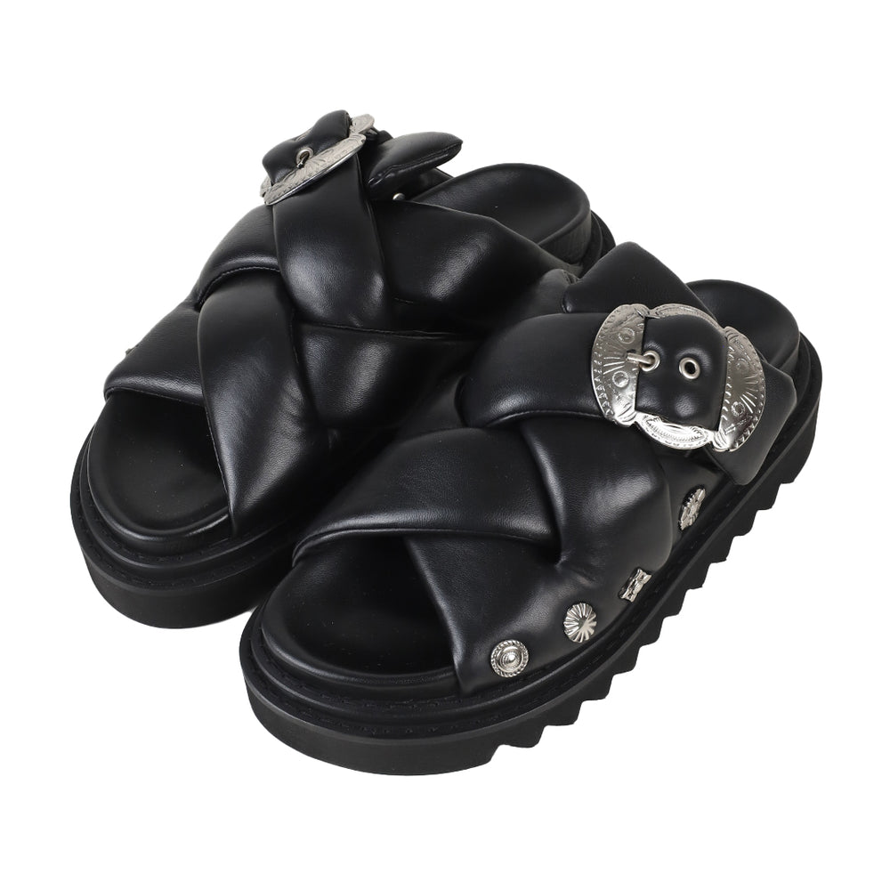 AJ1317 - PADDED LEATHER SANDALS BLACK