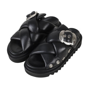 AJ1327 - PADDED LEATHER SANDAL BLACK