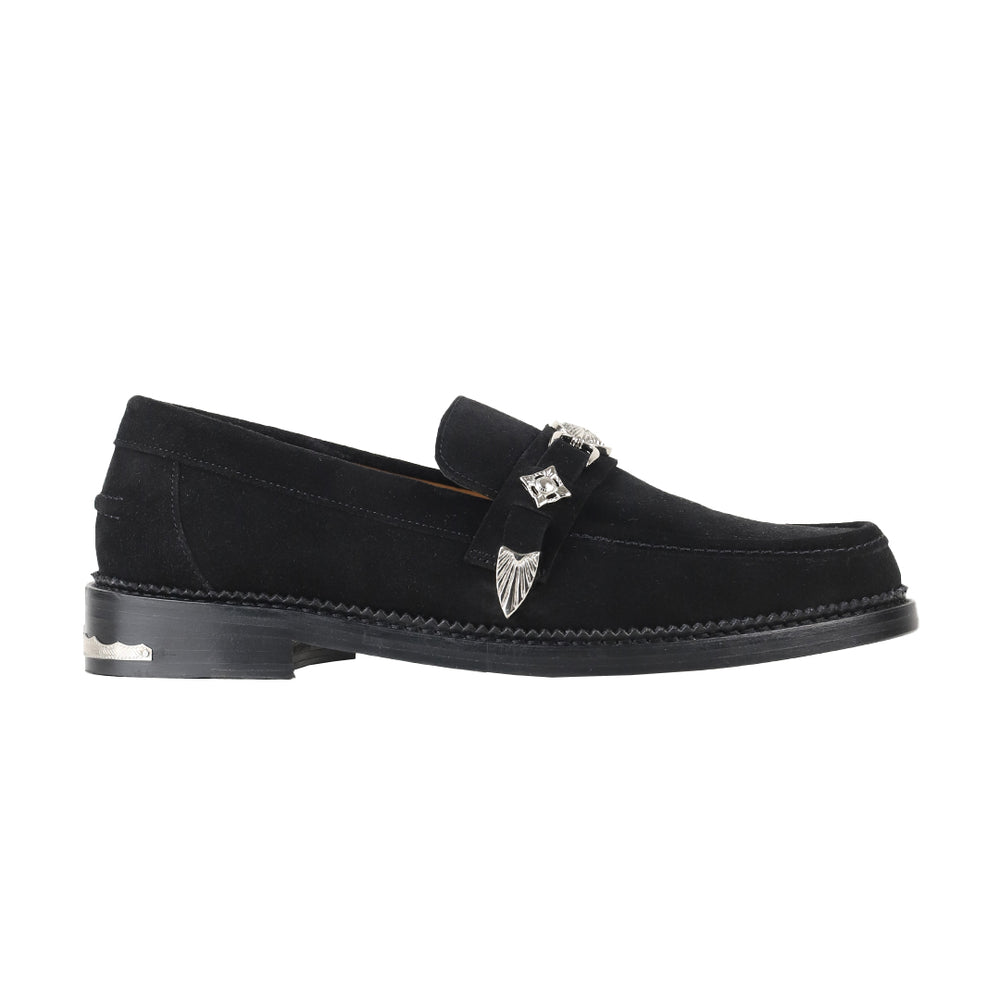 AJ826 - SUEDE WESTERN STRAP LOAFERS BLACK