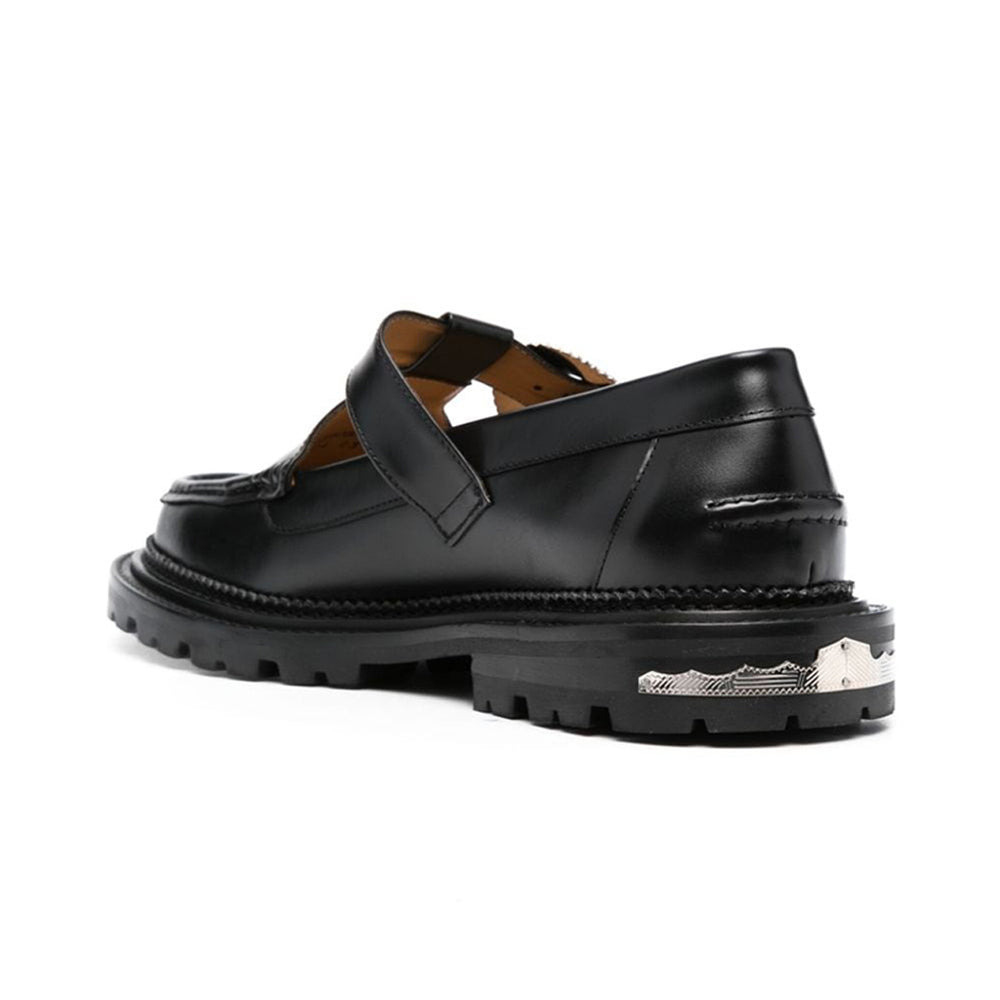 AJ1290 Buckle Fastening Loafers Black Leather
