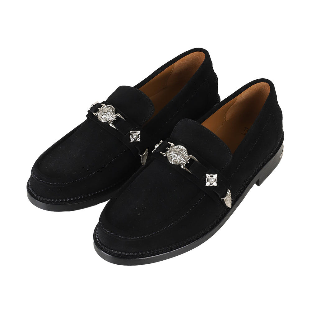 AJ826 - SUEDE WESTERN STRAP LOAFERS BLACK