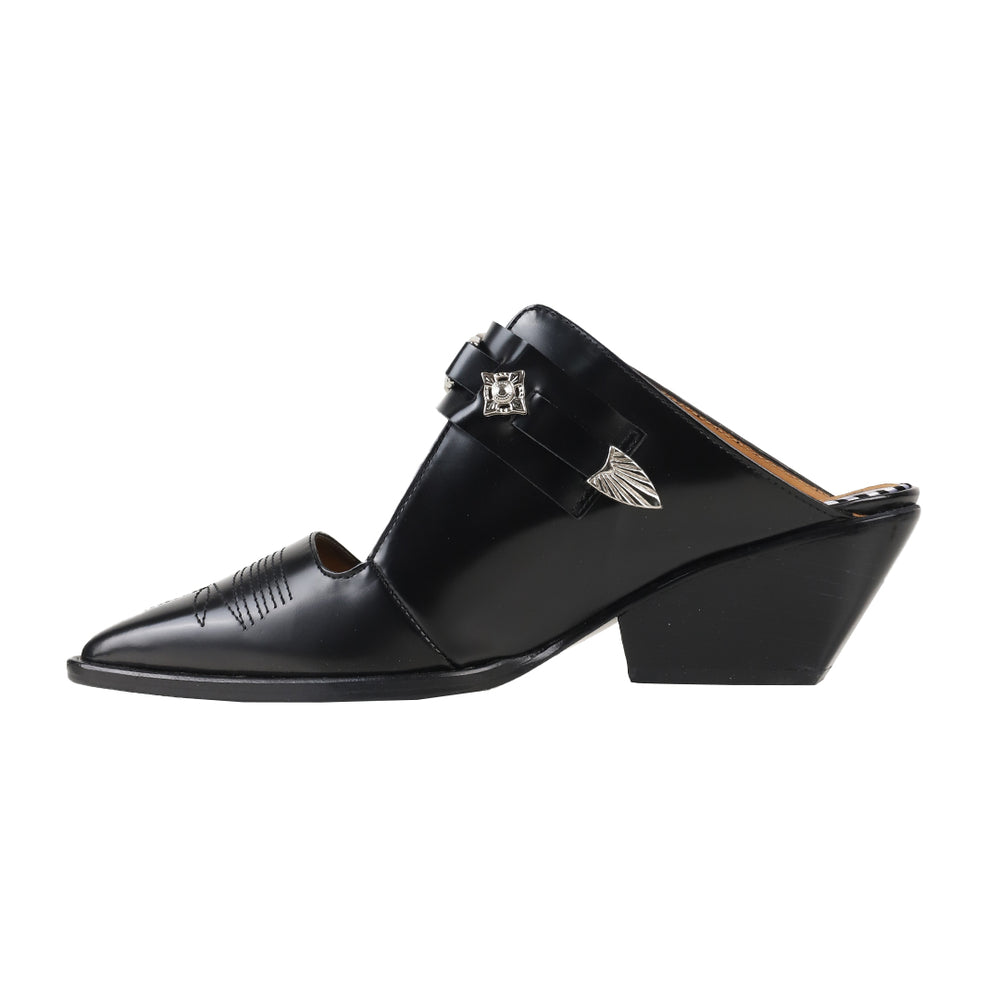 AJ1307 - POINTED TOE LEATHER MULE BLACK