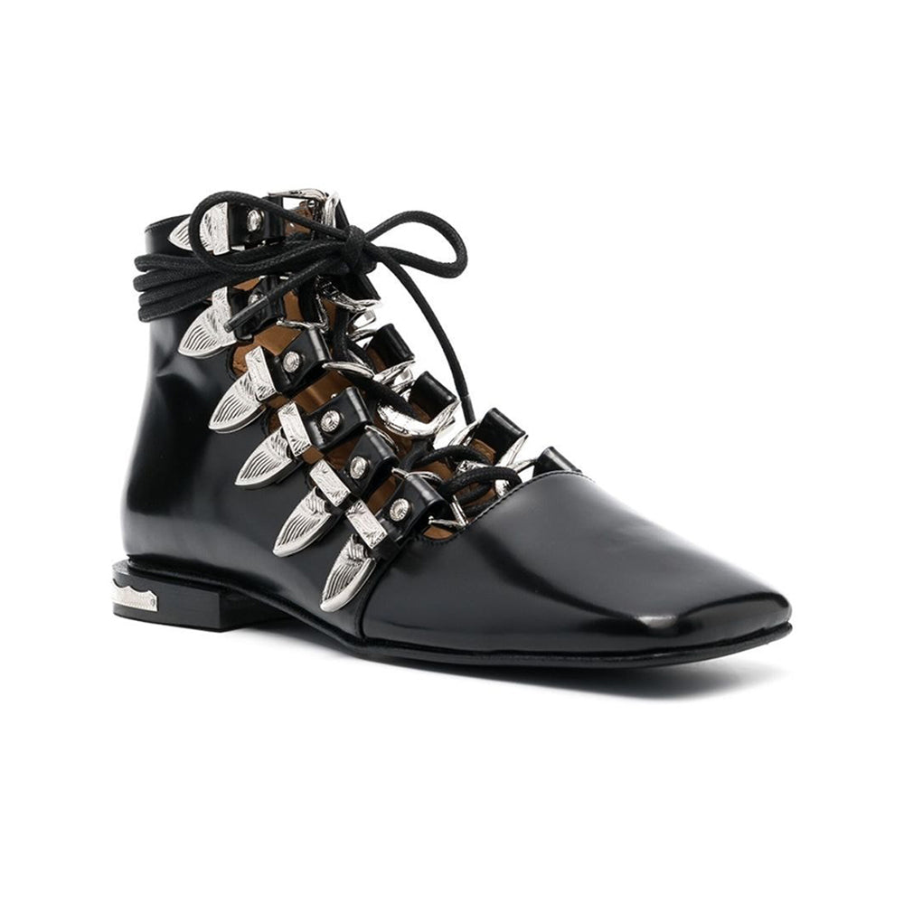 AJ1284 Lace Up Ankle Boots Black Polido