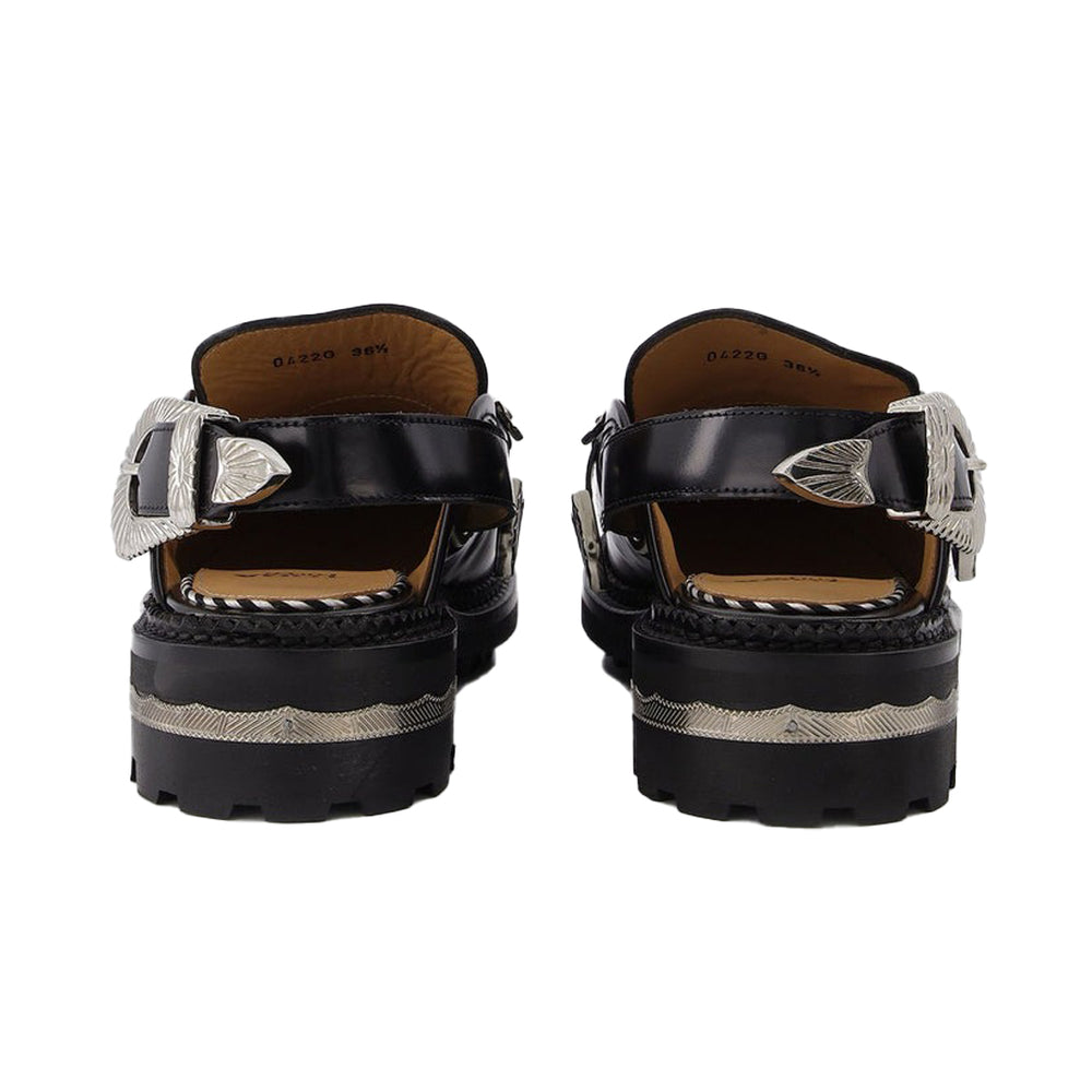 AJ1070 Slingback Metal Loafers Black Polido