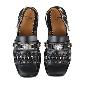 AJ1312 - EYELET METAL SANDALS BLACK