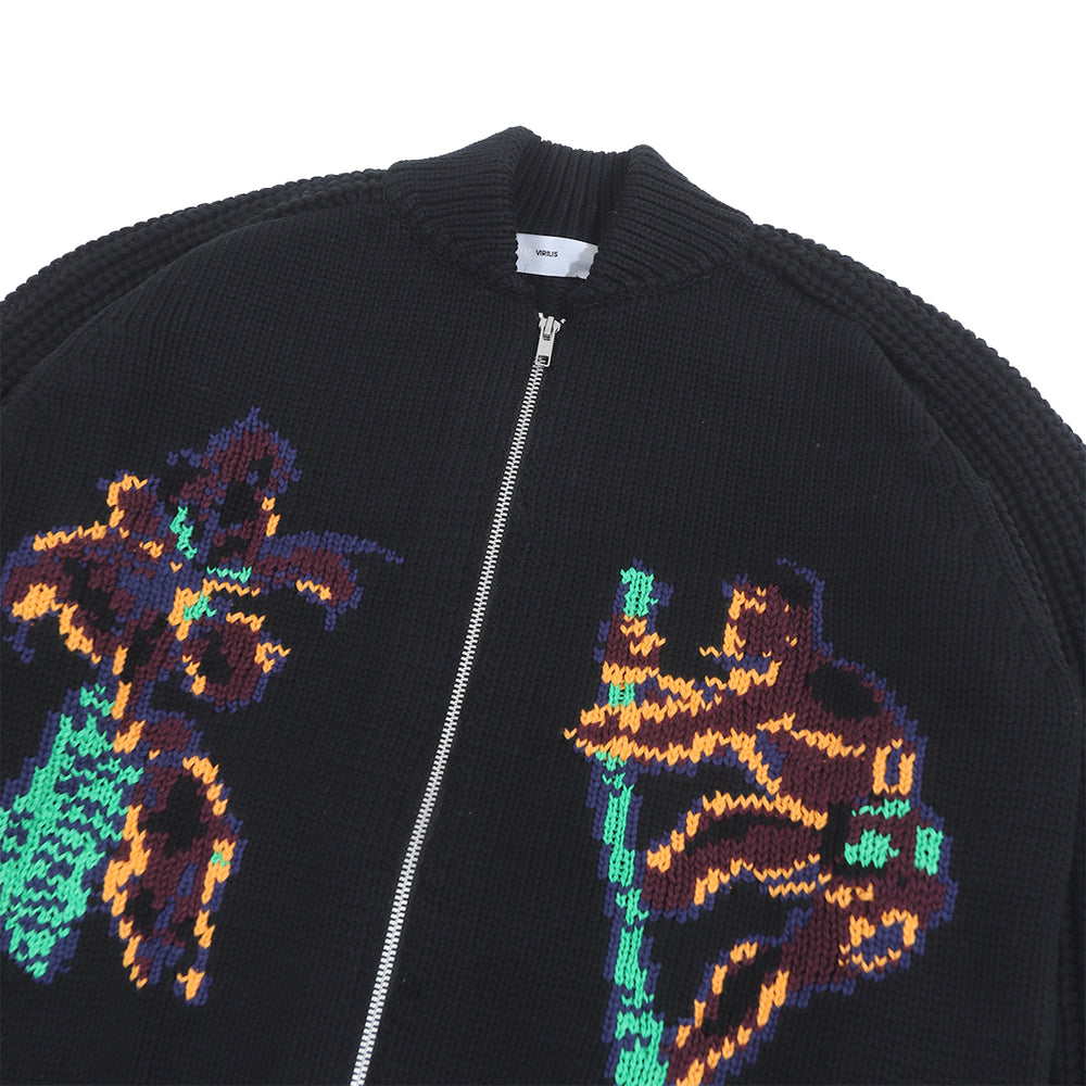 Intarsia Knit Cardigan Black