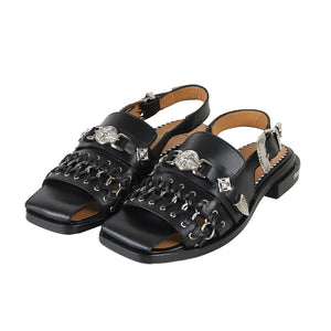 AJ1312 - EYELET METAL SANDALS BLACK