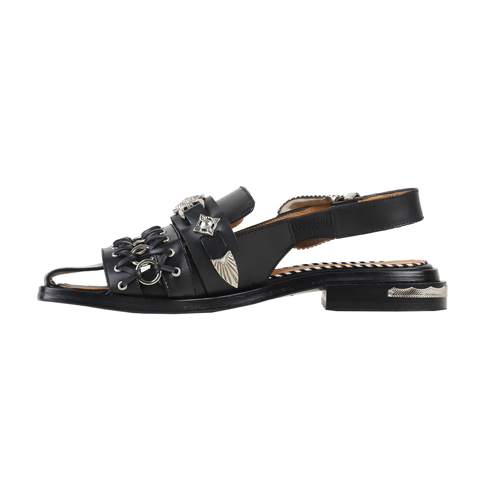 AJ1312 - EYELET METAL SANDALS BLACK