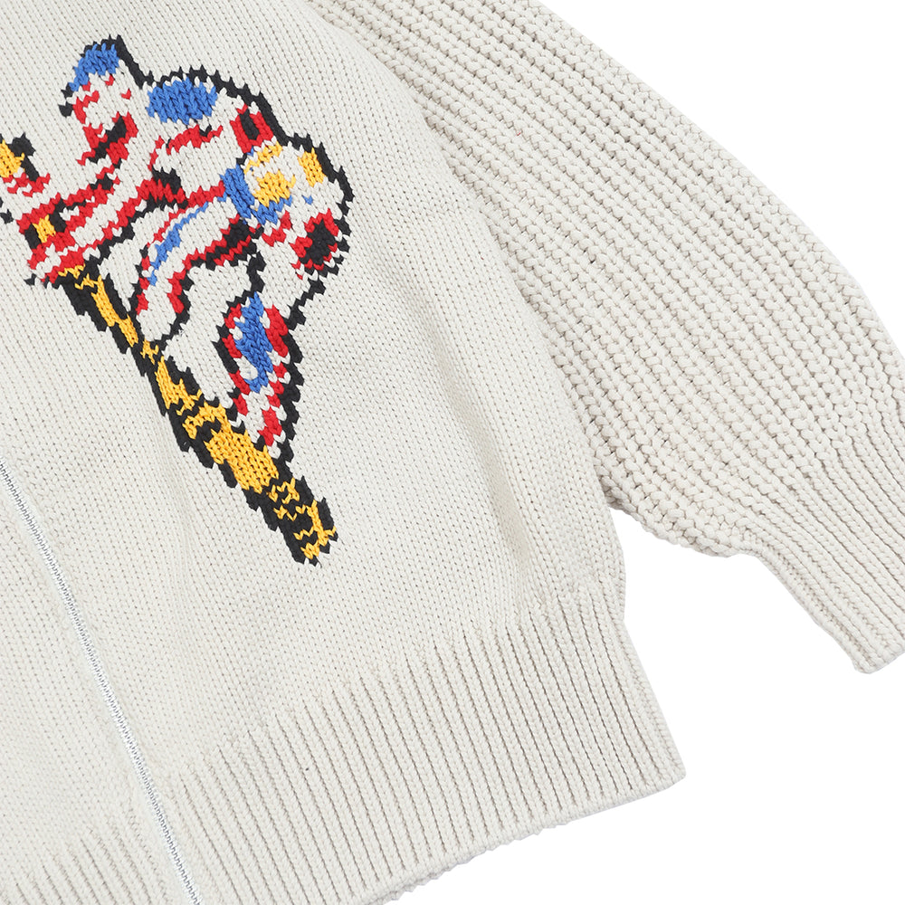 Intarsia Knit Cardigan Off White