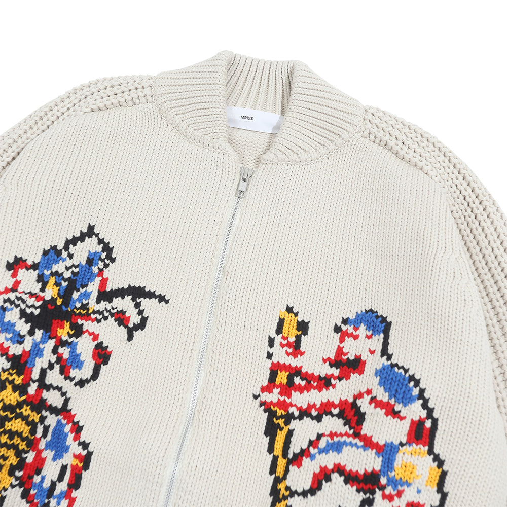 Intarsia Knit Cardigan Off White