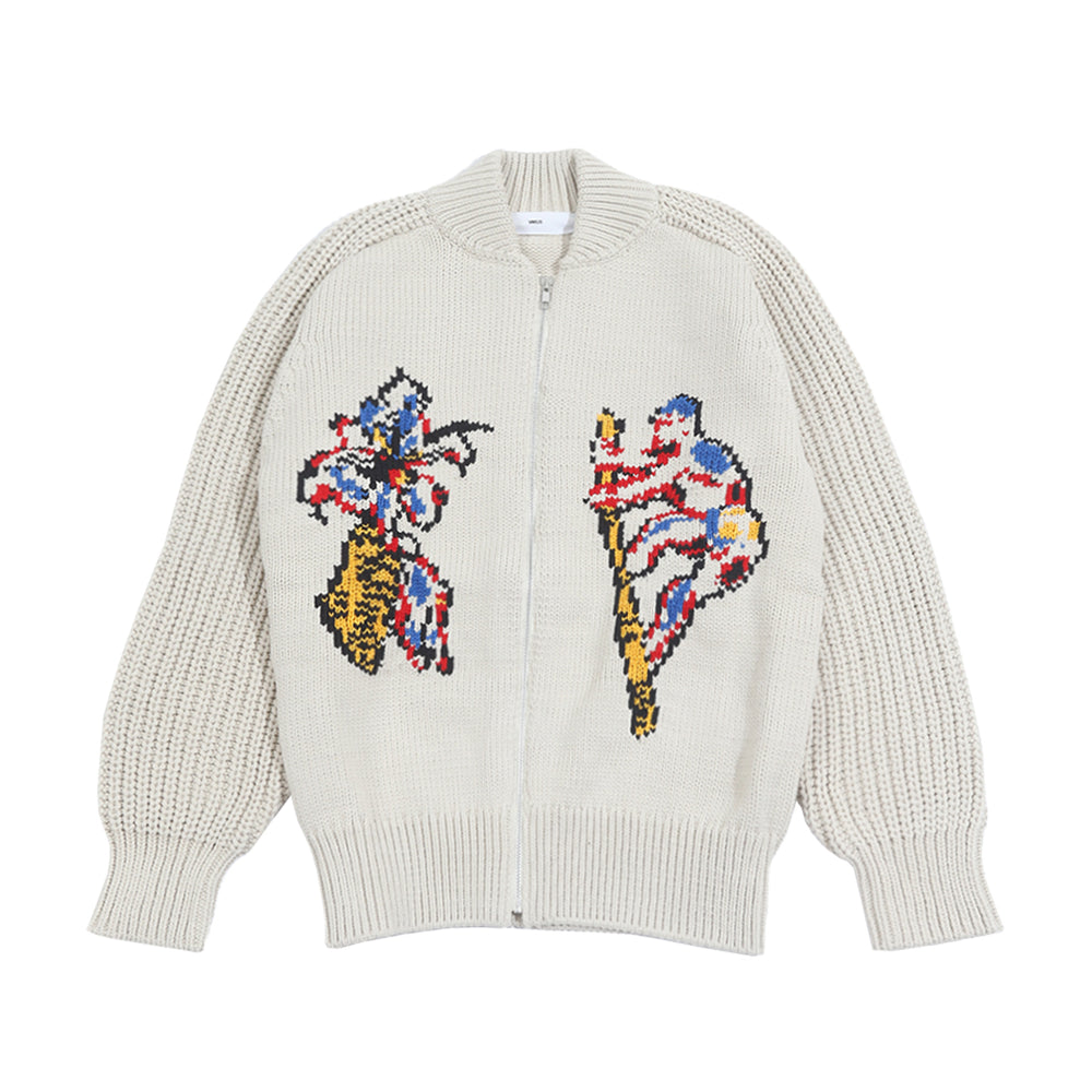 Intarsia Knit Cardigan Off White