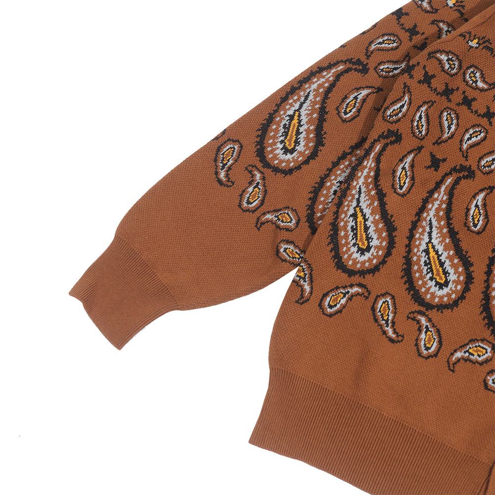 Paisley Jacquard Knit Cardigan Brown