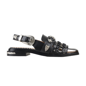 AJ1312 - EYELET METAL SANDALS BLACK