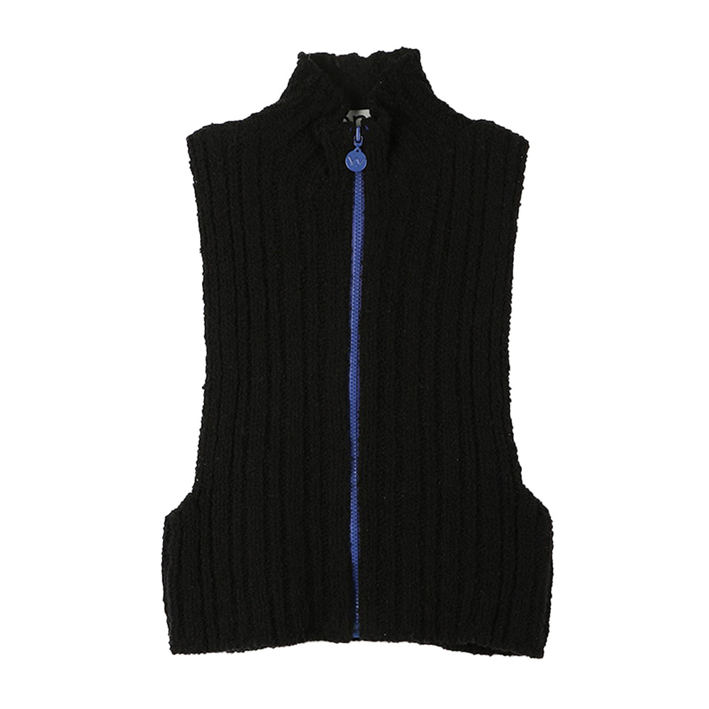 RIBBED ZIP KNIT VEST	BLACK