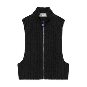 RIBBED ZIP KNIT VEST	BLACK