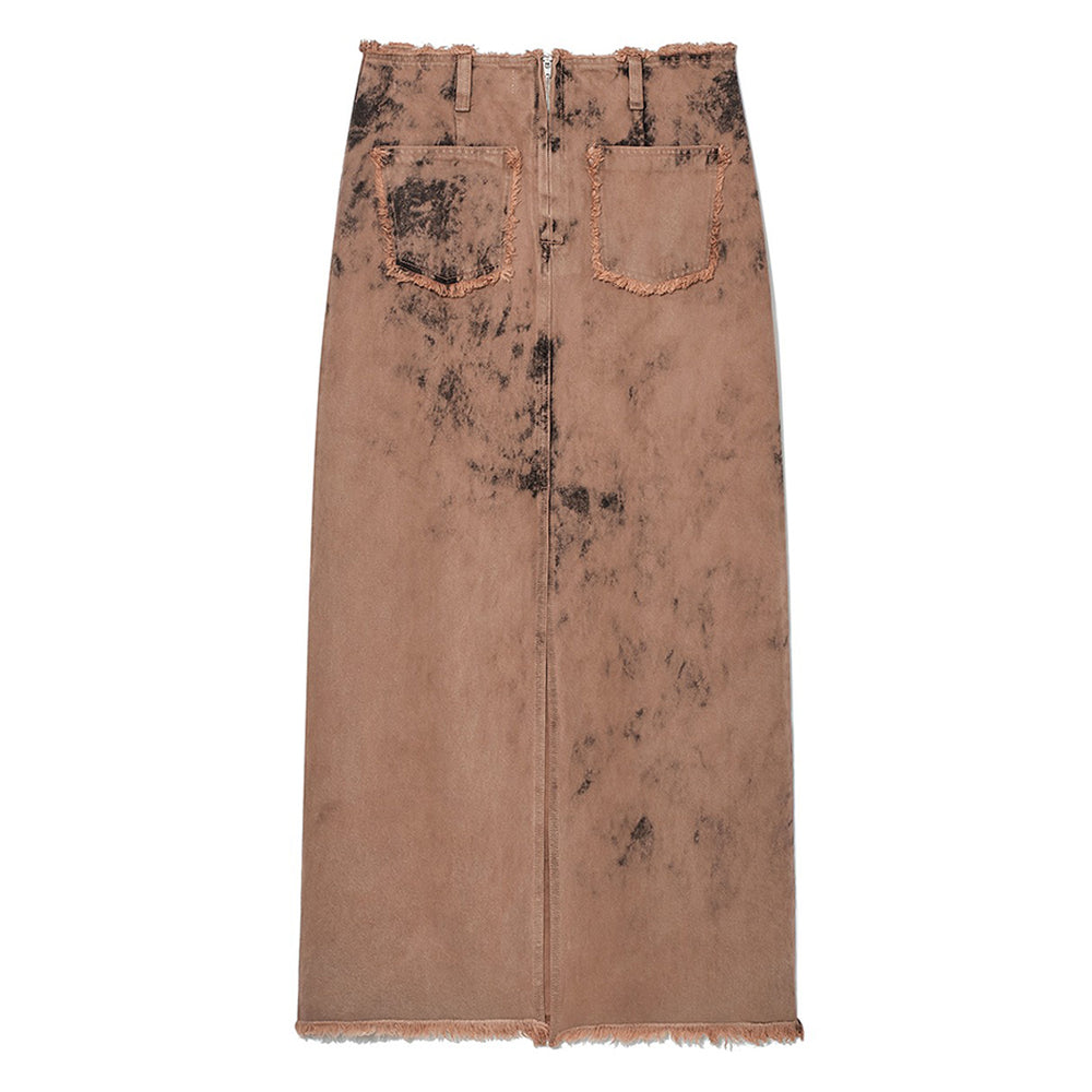 DYED DENIM MAXI SKIRT BROWN