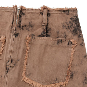 DYED DENIM MAXI SKIRT BROWN