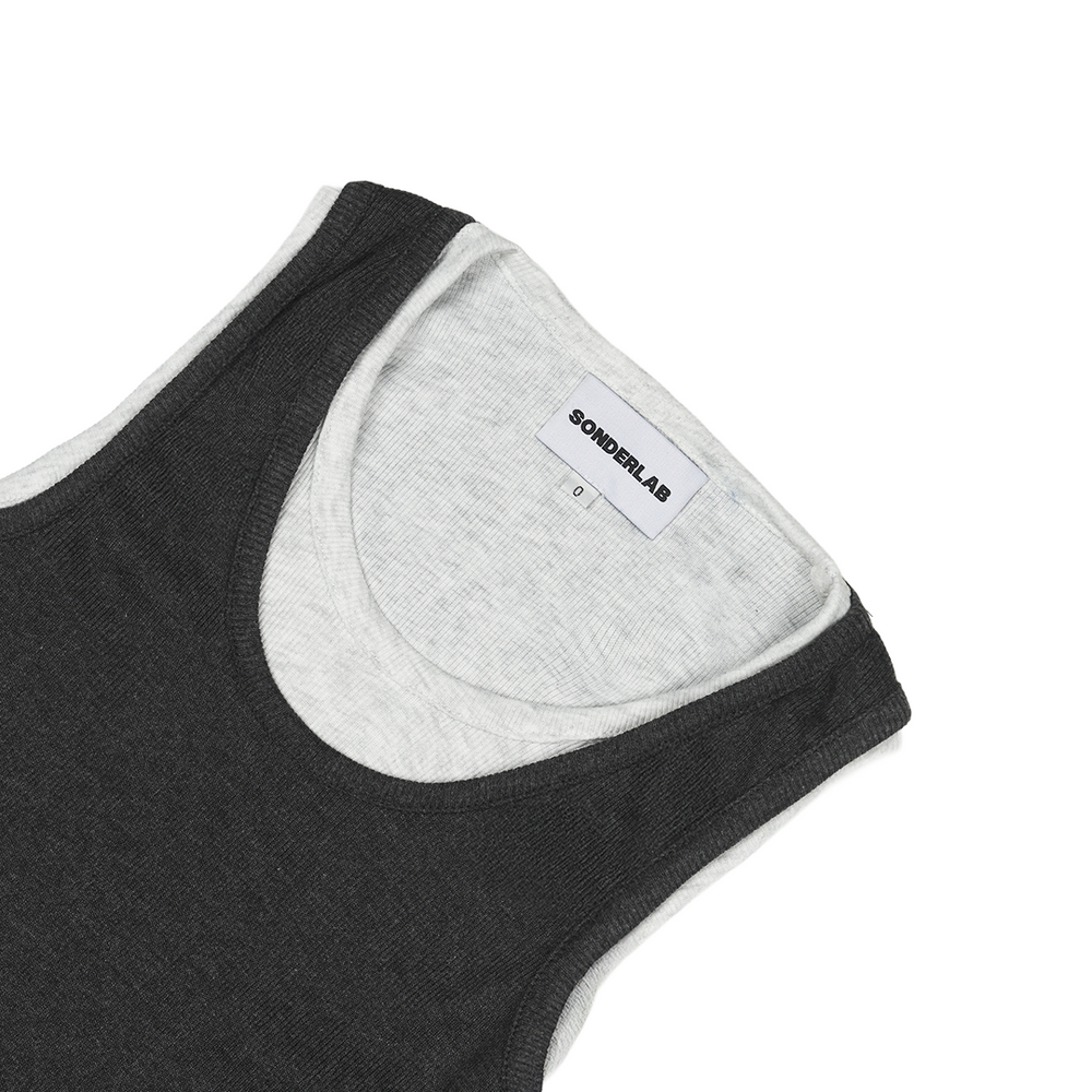 DOUBLE LAYERED TANK TOP DARK GREY - GREY