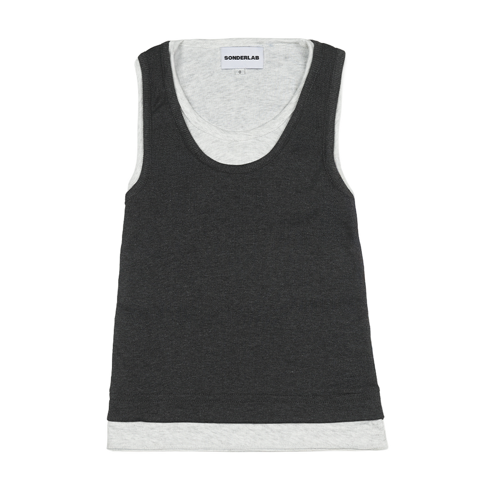 DOUBLE LAYERED TANK TOP DARK GREY - GREY