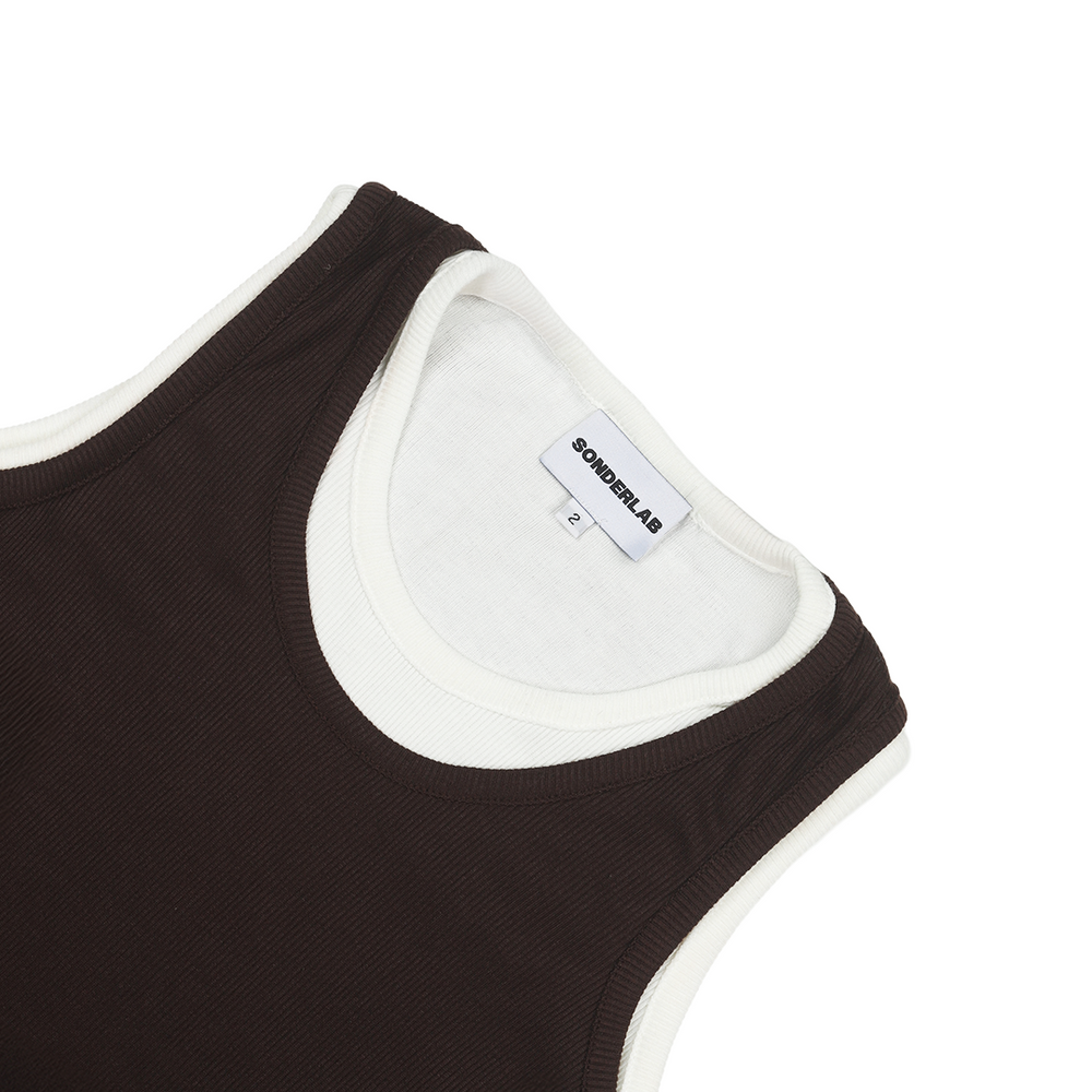 DOUBLE LAYERED TANK TOP CHOCOLATE - WHITE