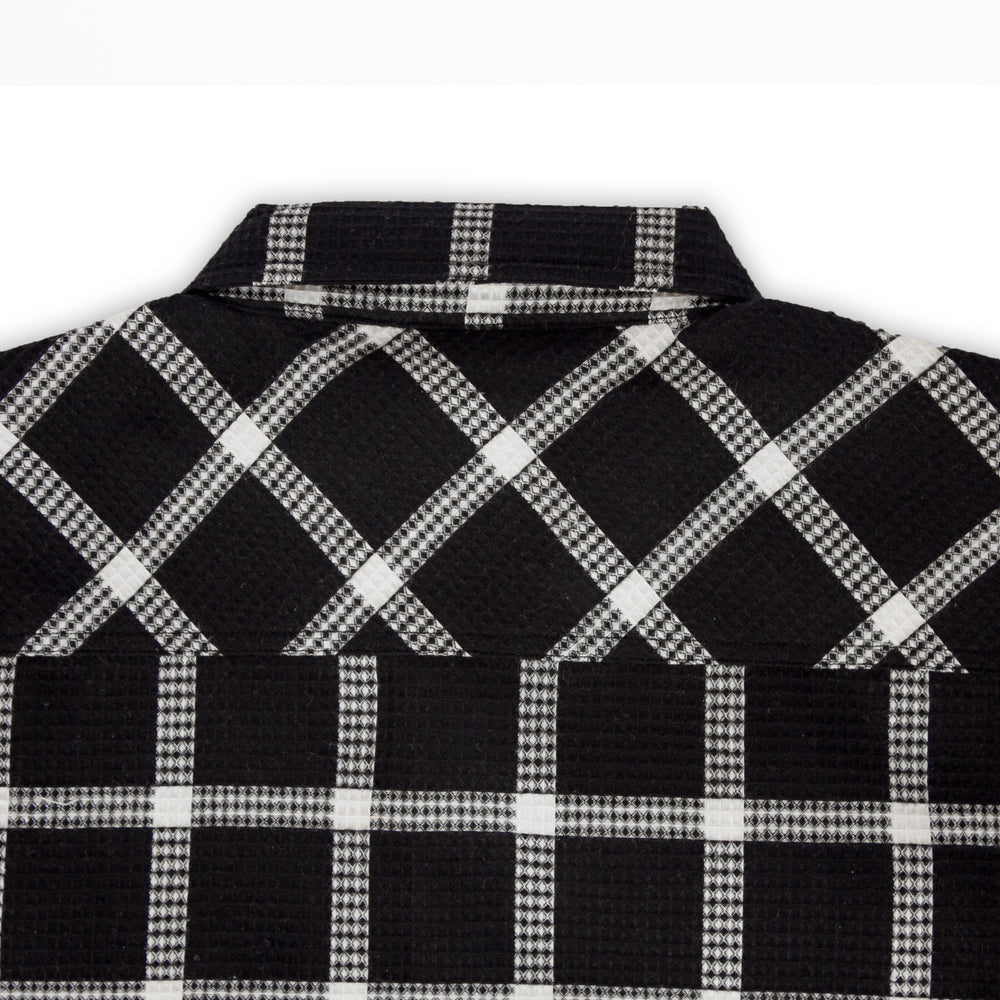 WAFFLE OVERSIZED FLANNELETTE LONG SLEEVE SHIRT BLACK/ WHITE