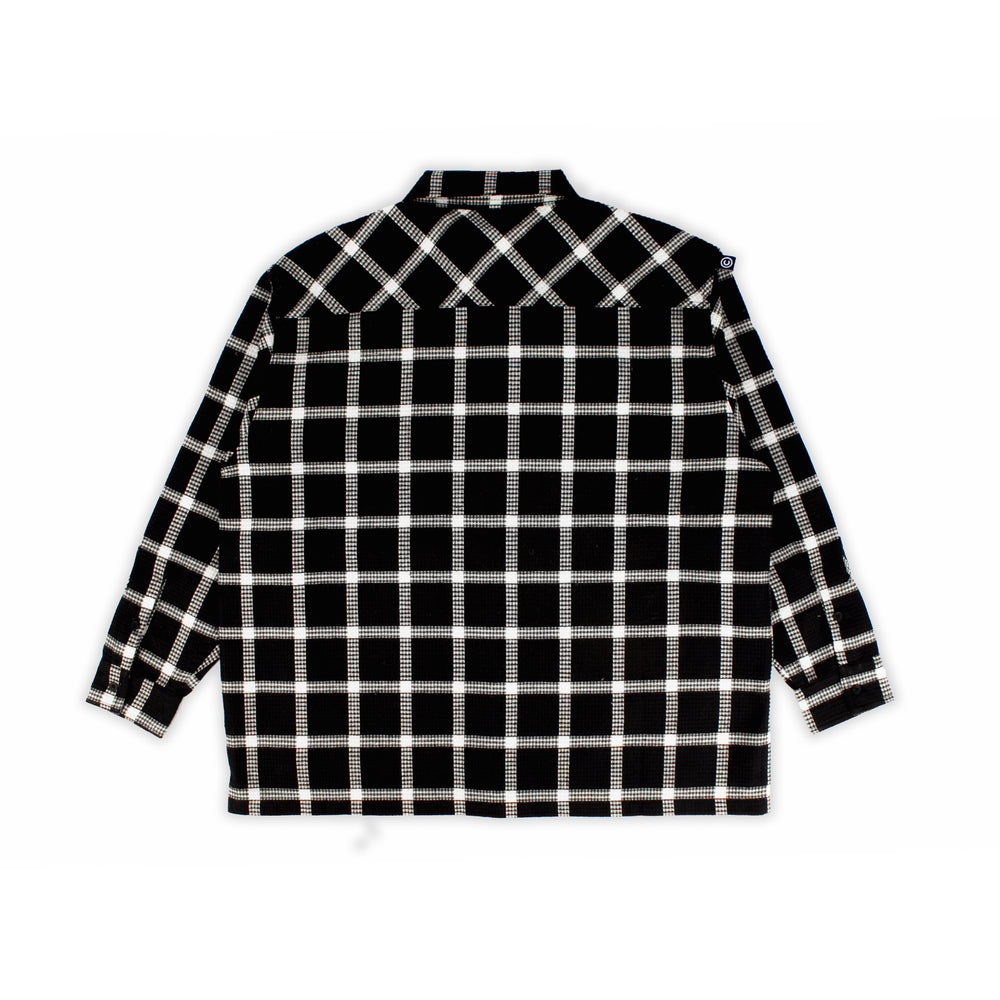 WAFFLE OVERSIZED FLANNELETTE LONG SLEEVE SHIRT BLACK/ WHITE