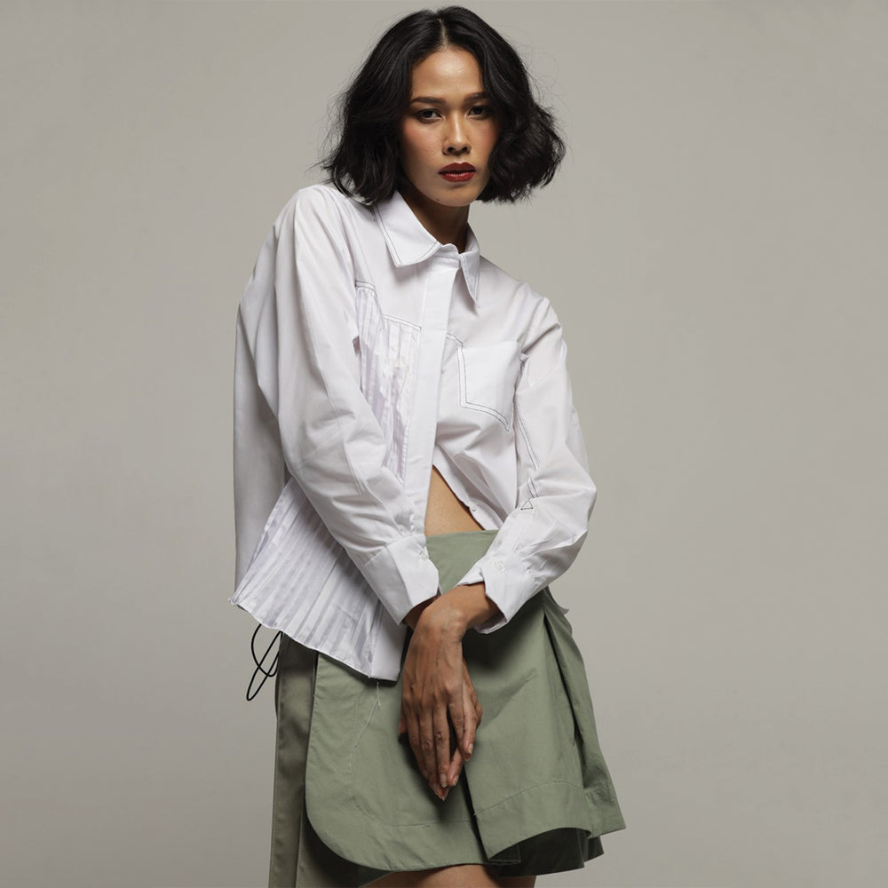 Side Pleated Daily Shirt white