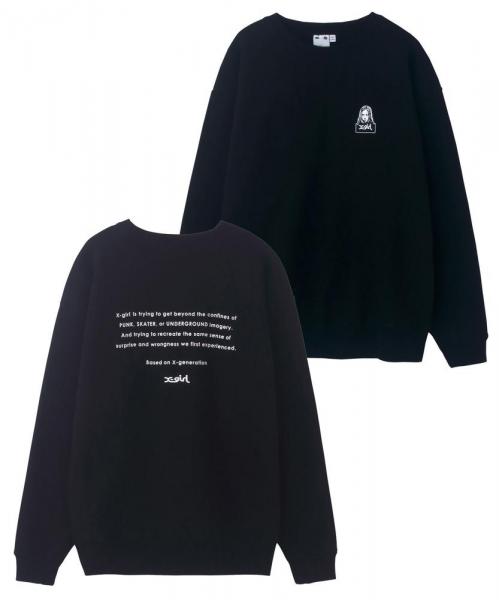 Face Embroidery Crew Sweat Top Black