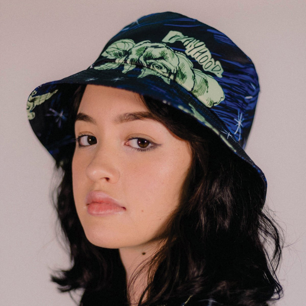 Green Rose Sketch Bucket Hat Green And Blue