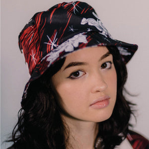 Red Rose Sketch Bucket Hat Red And Black