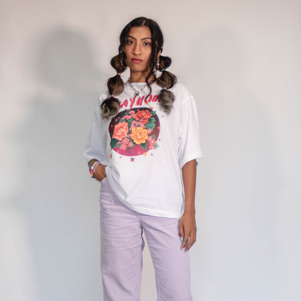 
            
                Load image into Gallery viewer, White Peony Blossom Oversized Tee White
            
        