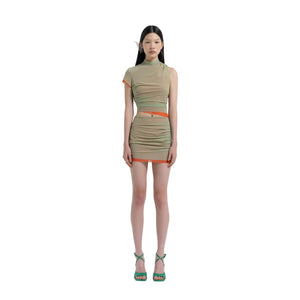 DOUBLE MESH MINI SKIRT MOSS / ORANGE