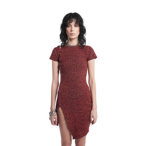 ASYMMETRIC BUTTON DRESS MAROON