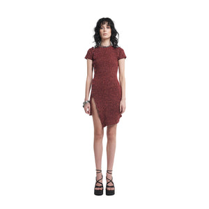 ASYMMETRIC BUTTON DRESS MAROON