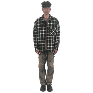 WAFFLE OVERSIZED FLANNELETTE LONG SLEEVE SHIRT BLACK/ WHITE