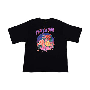 Black Peony Blossom Oversized Tee Black
